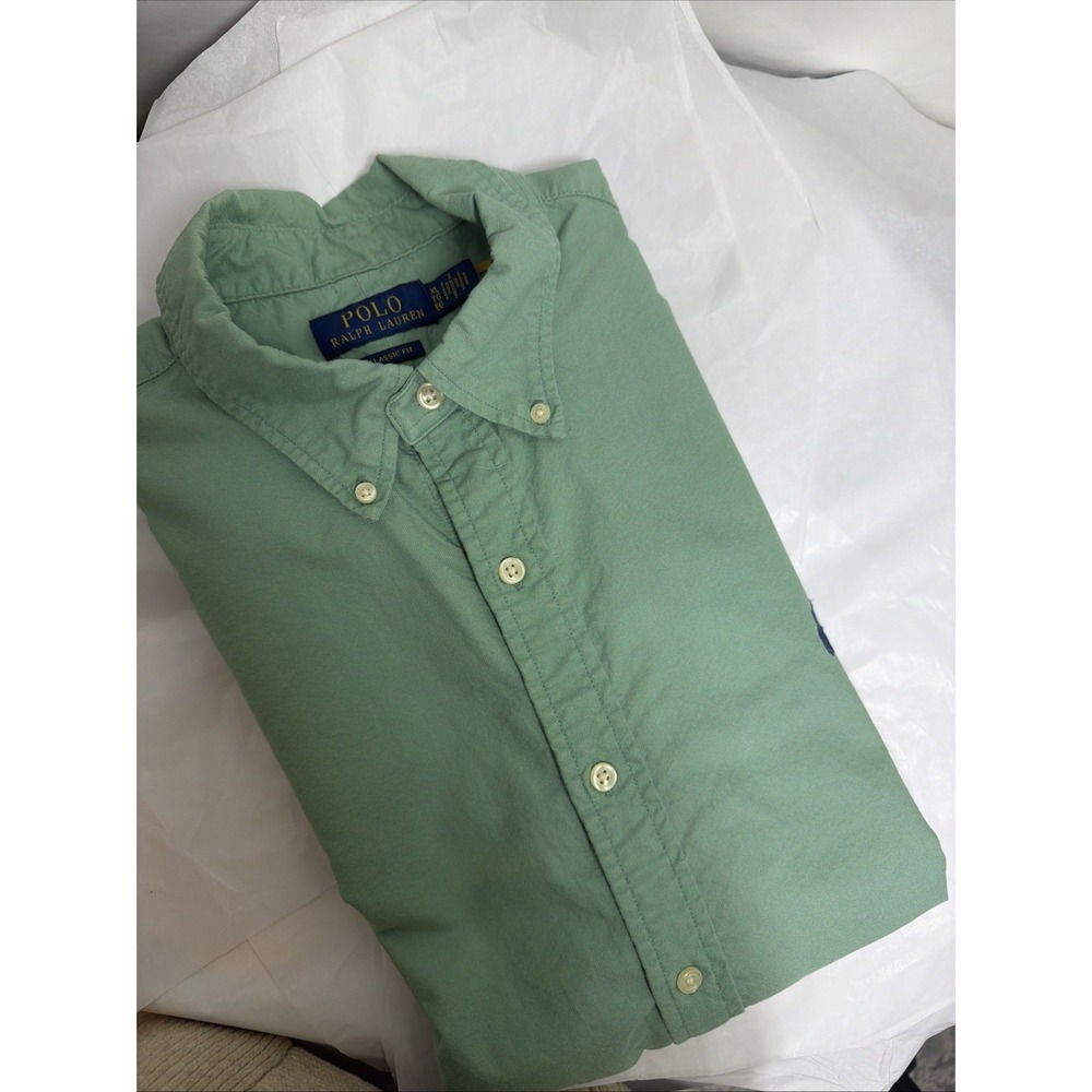 Polo RALPH LAUREN BUTTON DOWN OXFORD, SHORT SLEEVE, XL , GREEN- Blue Pony Cotton
